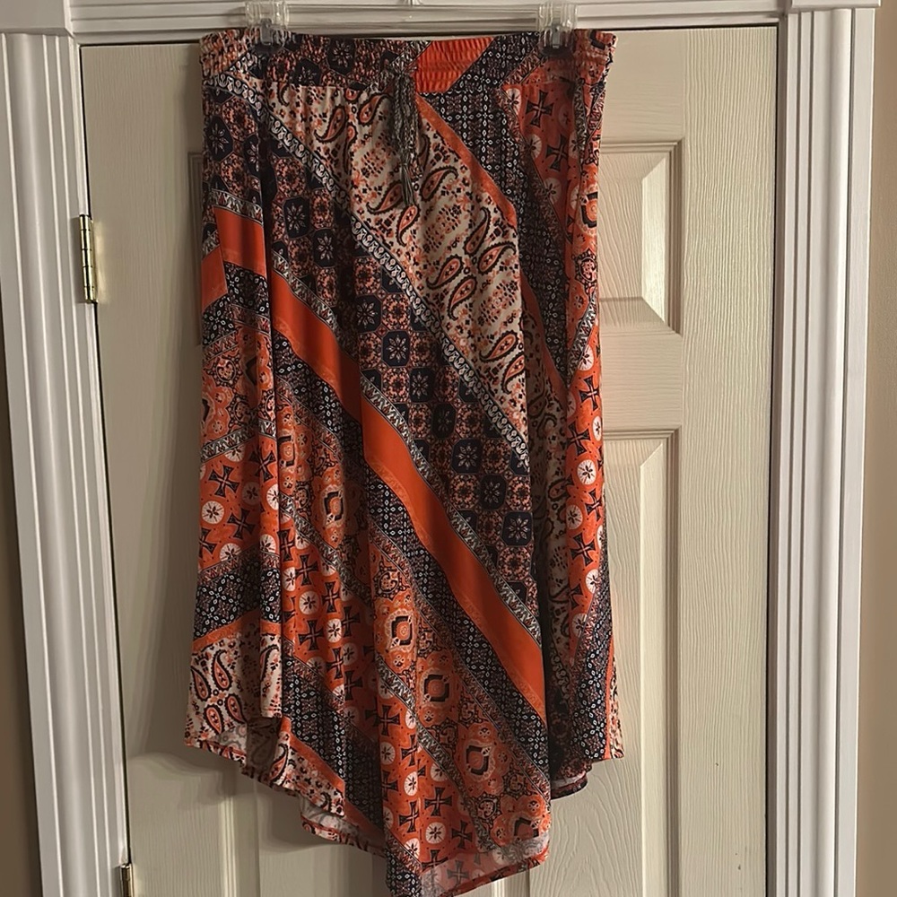 Orange and Blue Patterned Women's Skirt